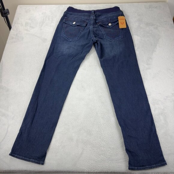 True Religion NWT Men's Size 33x33 Blue Denim Jeans Straight Leg w/Drawstrings - Picture 3 of 10